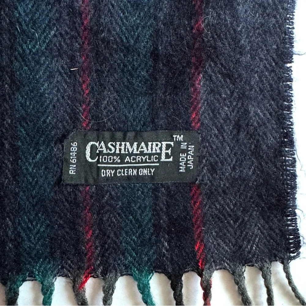 Vintage Christian Dior Striped Scarf Blue Gray Acrylic Rectangle Fringe Winter